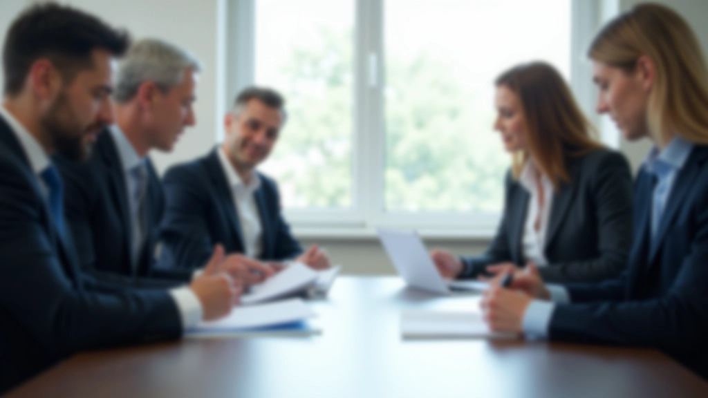 Monetary policy meeting with financial professionals discussing interest rate decisions at a conference table