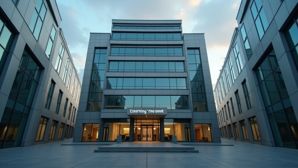 Modern banking building and financial infrastructure