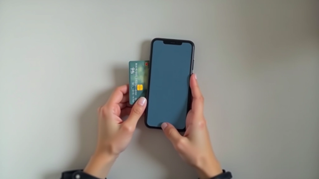 Close-up of hands holding credit card and smartphone together showing mobile wallet and contactless payment functionality