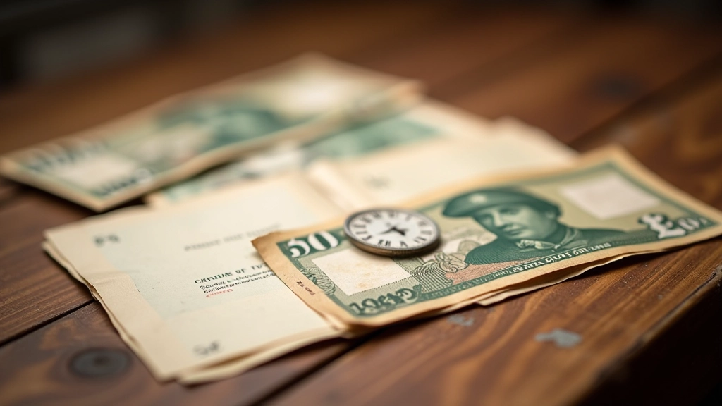 Historical archive documents and Czech currency from 1990s era showing economic transition period