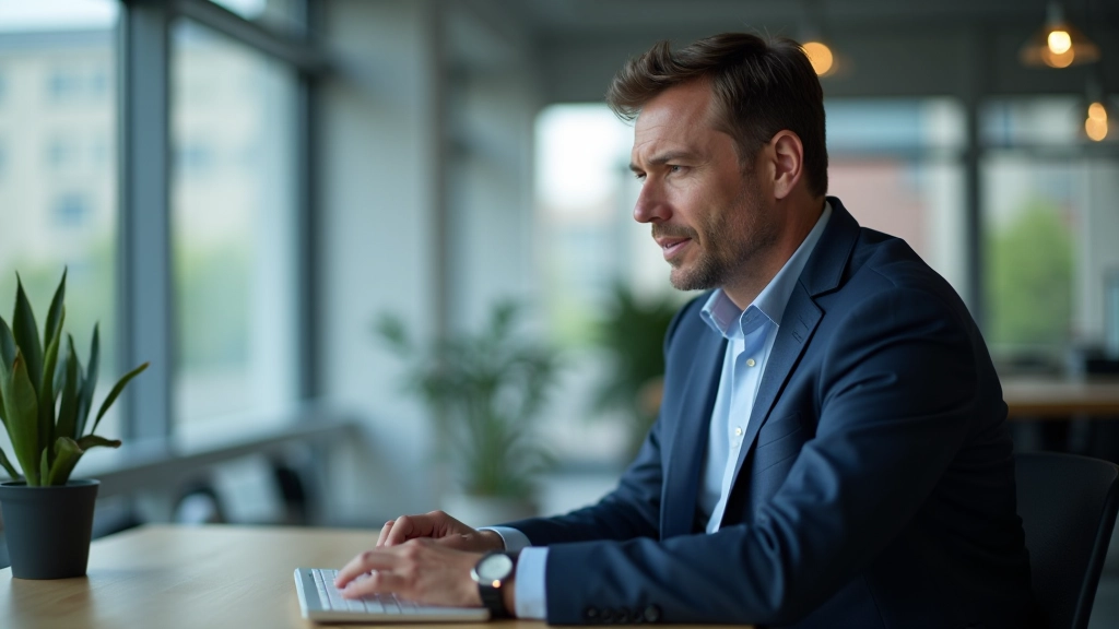 Business professional analyzing economic data and charts on computer in modern office
