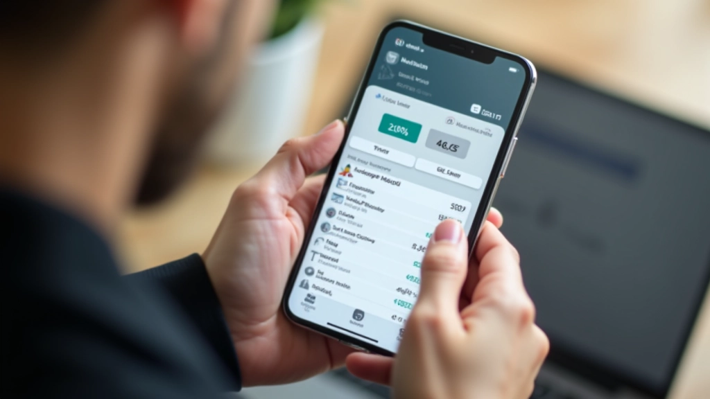 Modern banking app interface showing account dashboard with balance, transactions, and quick action buttons displayed on smartphone screen